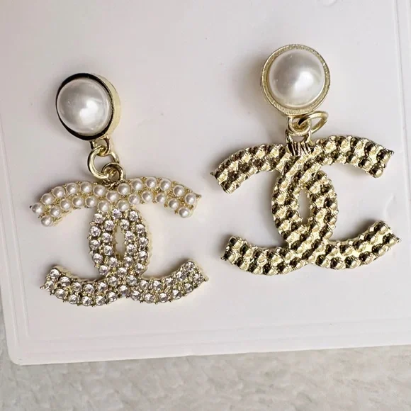 CHANEL Gold and Cream Pearl Logo Earrings - Picture 2 of 4